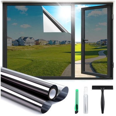 Haton One Way Window Privacy Film, Tint 17.5'' x 78.7'', Black Silver