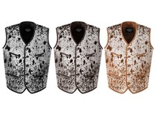 Men  s Hair On Cowhide Real Leather Vest Western Rodeo Cowboy Ranch Waistcoat