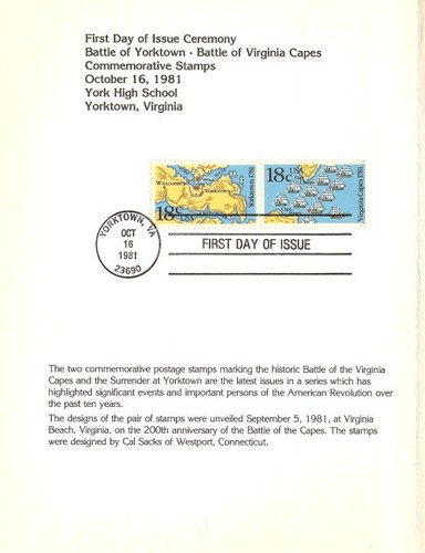 #1937-1938 First Day Ceremony Program 18c Battle of Yorktown - Picture 2 of 2