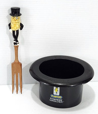 Lot of 2 MR. PEANUT Advertising Wooden 10" Salad FORK  & Top Hat Display