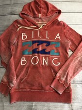 Sudadera con Capucha Billabong Para Mujer Mediana Roja Onda Logo Pullover Surf Patinador Playa Bolsillo
