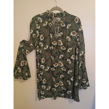 Free People Women's Maj Mystery Olive Green Floral Mini Dress Sz SP