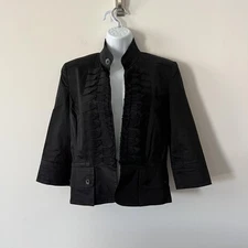SoCa St John Jacket Womens 6 Black Ruffle Front Stretch Cotton Silk Blend Modern