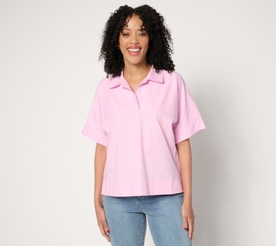 Studio Park x Amy Stran Short Sleeve Pullover Henley Shirt Pink 2X New