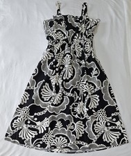 Banana Republic Poplin Elastic-Gather Midi Dress Womens M Black Print Pockets