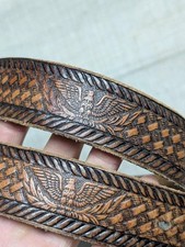 vintage TOOLED buckle belt EAGLE leather 30 cowhide WESTERN harley AMERICA