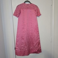 VTG Pink Satin Lace Dress 60s Mod Style Youth Approx 10-12 Retro Heirloom