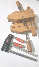 (2) Vintage JORGENSON 8" Handscrew Clamps Adjustable & 2 BESSEY Bar Clamps 