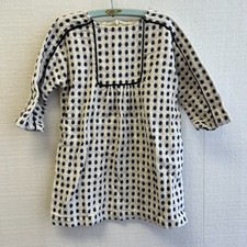 Vintage Girls Polka Dot Dress Size 4 Black White Textured Cotton Sailor Style 90