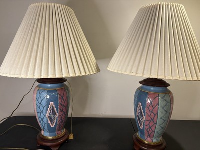 Vintage Ceramic Table Lamps (Pair)   Hand-Painted, Pastel Colors with Shades