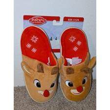 Rudolph the Red Nosed Reindeer Slippers Size S- 5/6 Plush Holiday Christmas NWT