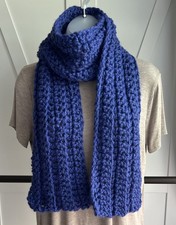 Crocheted Scarf Chunky Knit Blue - Stylish, Fall Winter Accessory Handmade
