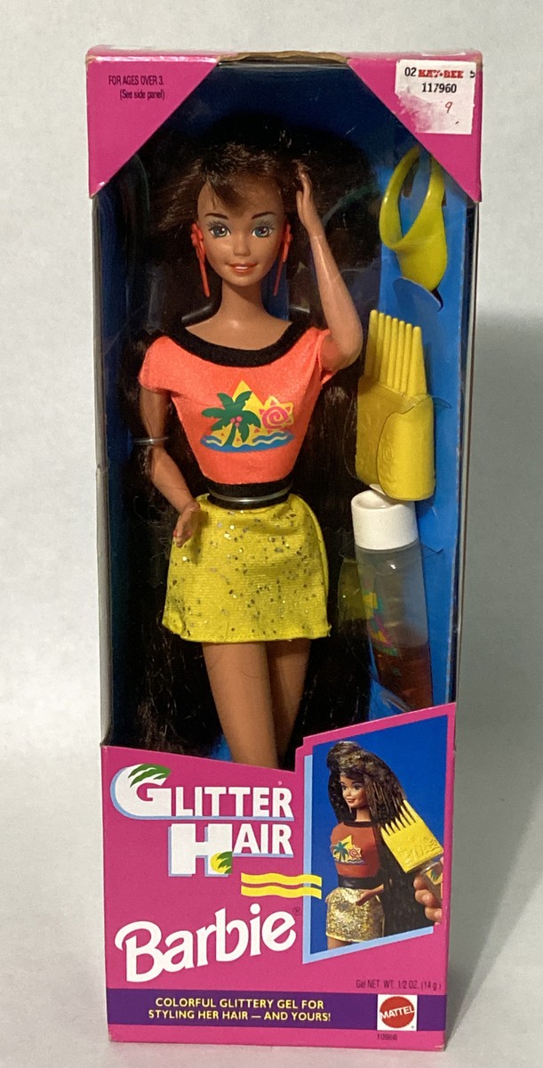 Vintage 1993 GLITTER HAIR BARBIE L.A. Looks Doll (X-LONG BRUNETTE