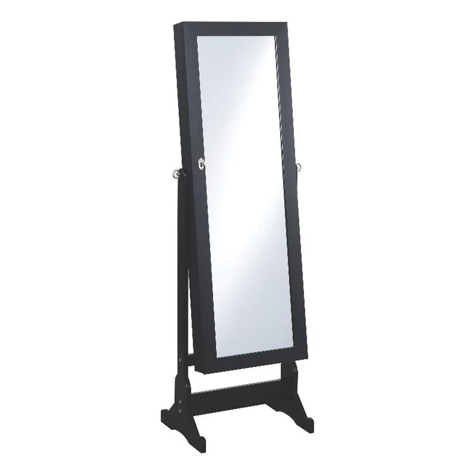 Espejo Cheval Coaster contemporáneo de joyería de madera con estantes en negro Foto 2 de 2