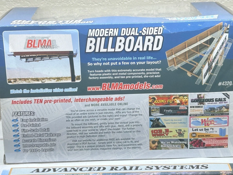 MODERN DOUBLE SIDED BILLBOARD w/SIGNAGE - HO Scale BLMA BUILT  - NEW - Image 4 of 4