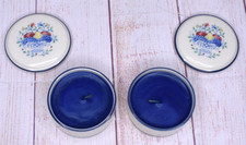 Lenox Set of 2 Ceramic Fruit Blue Candle Holders W/ Lid Made In USA