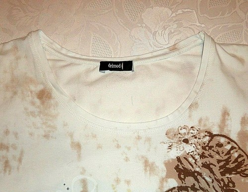 Damen T-Shirt Kurzarm Rundhals DELMOD Gr. 50 weiß/braun gemustert Glitzersteine - Bild 5 von 7