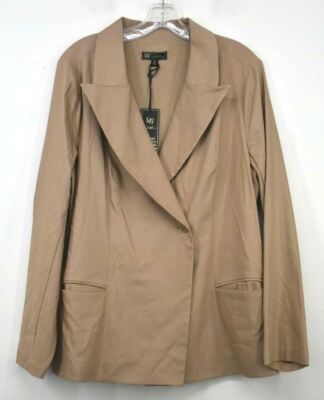 DG2 Womens Tan Peak Lapel Single Button Besom Pocket Stretch Blazer Coat XL