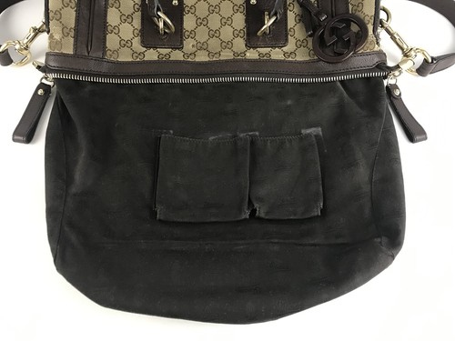 GUCCI Monogram Charm Medium Tote Shoulder Bag Top Handle Leather Canvas Zip - Picture 11 of 12