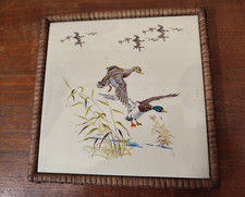 Vintage Tea Pot Stand/Trivet Ducks Tile on Wooden Base 17cms Square (C4)