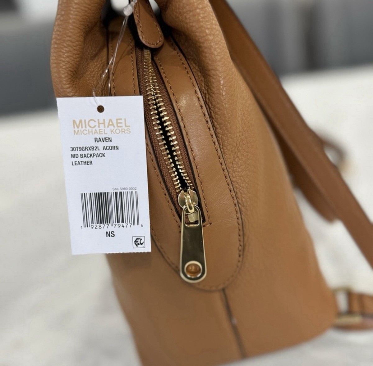 Michael Kors Tan Raven Pebbled Leather Backpack with Gold Hardwear Michael Kors Raven Small Leather Backpack In Pebbled Tan  main image 4