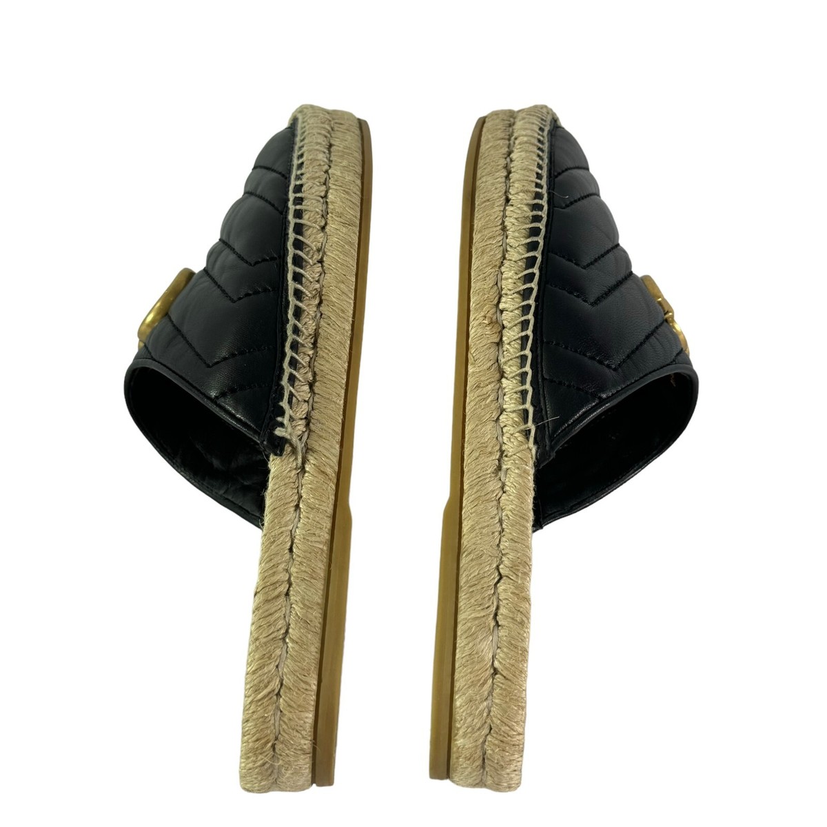 GUCCI 551881 Black Leather GG Marmont Espadrilles Mules GUCCI 551881 Black Leather GG Marmont Espadrilles Mules