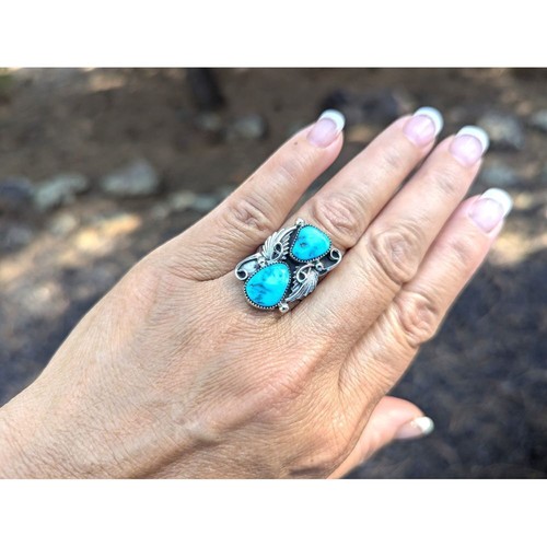 Navajo Kingman Turquoise Ring Sterling Silver Handmade Jewelry Sz 7.75US** - Picture 2 of 8