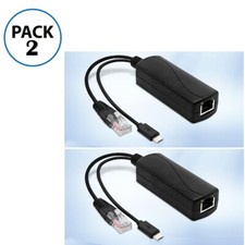 2pcs PoE Splitter 48V to 5V 2.4A Micro-USB Adapter IEEE 802.3af Camera  More