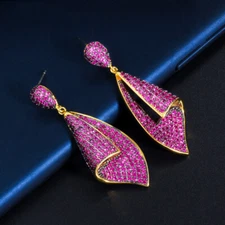 Cubic Zirconia Rose Red Leaf Drop Ladies Earring Fashion 925 Silver Jewelry Gift