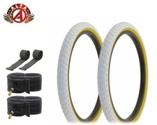 2 Alta BICYCLE 20 X 1.75 BMX TIRES WHITE/GUM COMP III TREAD W/TUBES & RIMSTRIPS.