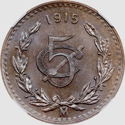 MEXICO ESTADOS UNIDOS 1915  5 CENTAVOS COIN NGC CERTIFIED GEM UNCIRCULATED MS66