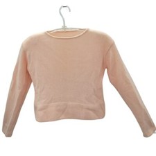 Vintage 90s Peach Pink Soft Knit Crew Neck Long Sleeve Cropped Sweater Medium