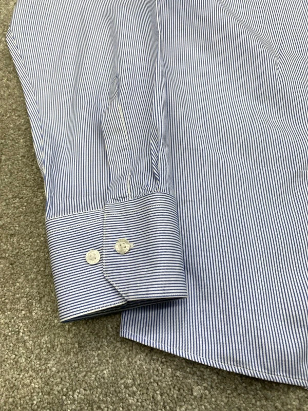 Vince Camuto 男式衬衫 15.5 蓝色条纹长袖纽扣修身 5956 — 第 2/4 张图片