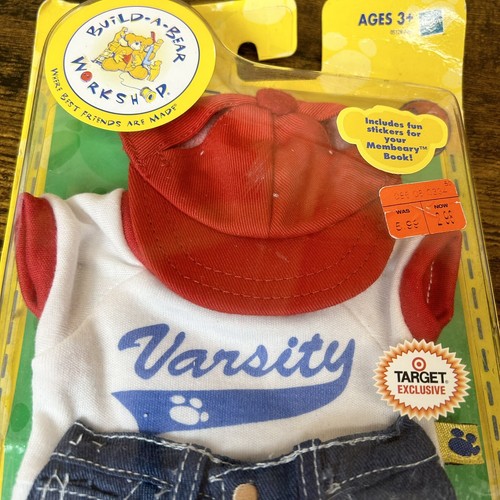 Build A Bear Dress Me Denim Jeans Set BAB Varsity Shirt Shorts Hat Small 2004 - Picture 10 of 11