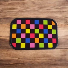 Belt Buckle Colorful Neon Squares Retro Rectangle Black Metal Enamel 3" Unisex