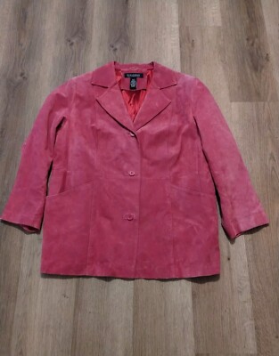 Dialogue 100% Suede Womens 1X Jacket With Pockets Pink Button Down