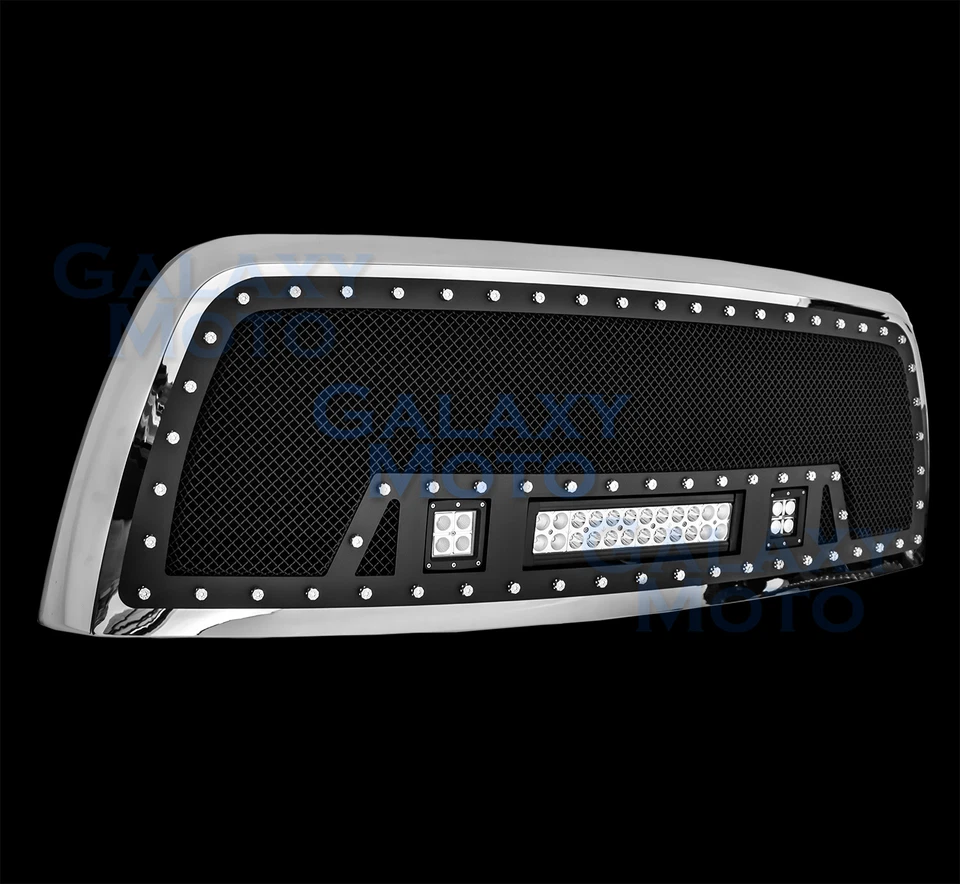 Rejilla de malla negra SS + carcasa cromada + con luces LED para Dodge RAM 2500/3500 10-17  Foto 3 de 3