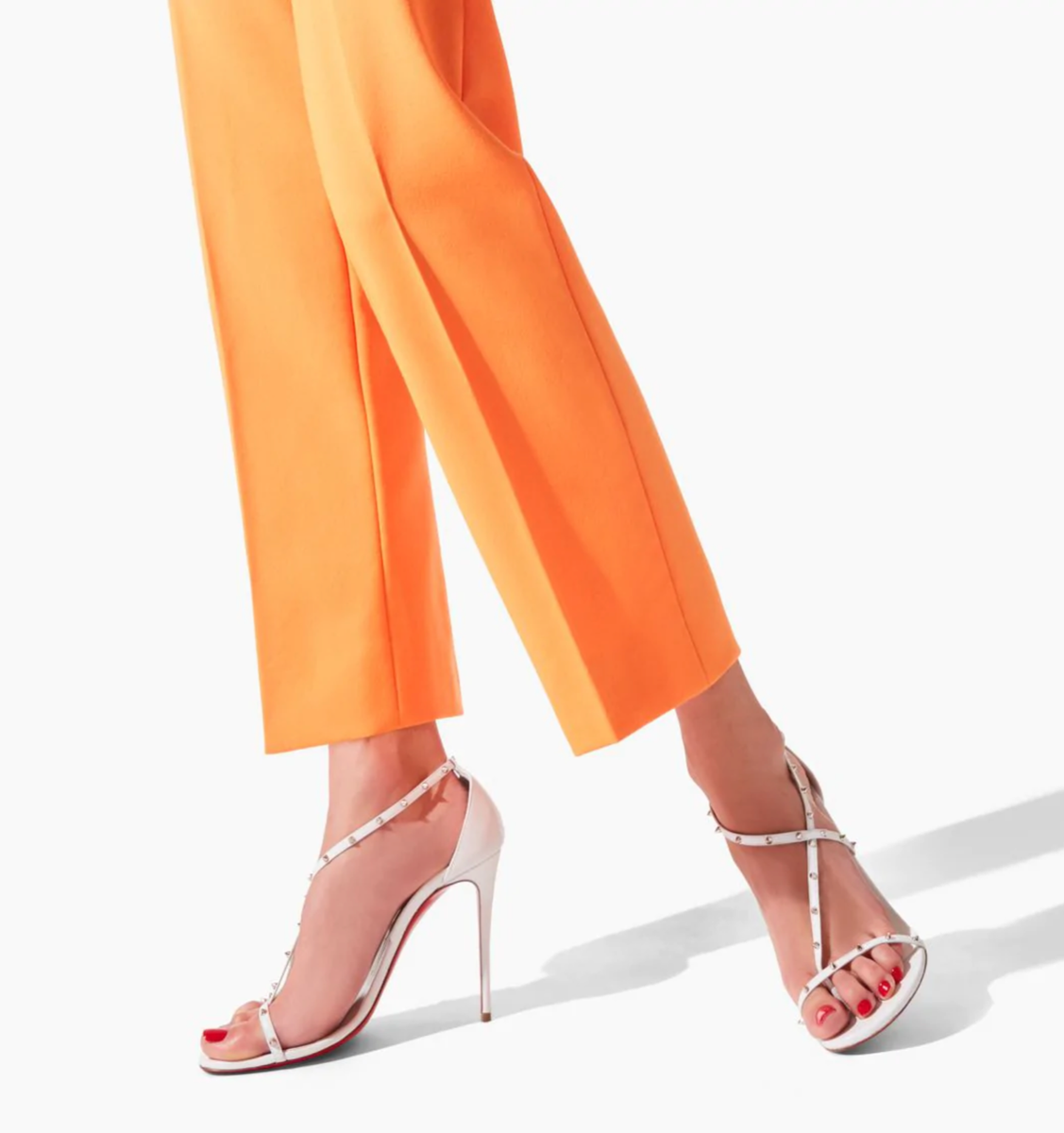 Christian Louboutin Riojana Spikes 100 White Ankle Strappy Sandal