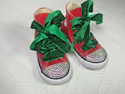 CONVERSE High Top Crystal Rhinestones Bling Red Christmas