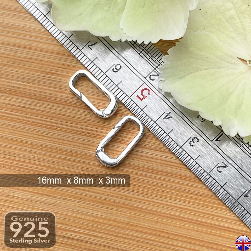 925 Sterling Silver Rectangle Push Clip Clasp 16mm Charm Pendant Chain Connector - Image 3 of 4