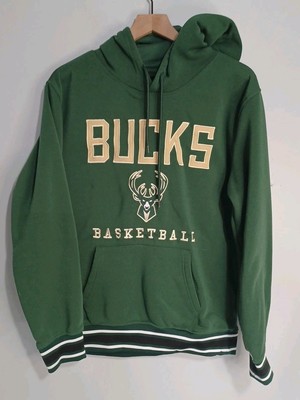 NBA Milwaukee Bucks Hoodie Mens Sz M Green Embroidered Pullover Long Sleeve (G2)
