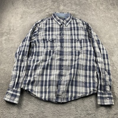 American Rag Slim Fit Button Up Shirt Mens Medium Gray Blue Plaid