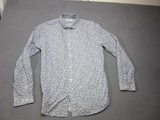 Express Shirt Mens Large White Blue Floral Extra Slim Fit Casual Button Up