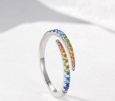 925 silver Rainbow sapphire wedding band,MultiSapphire ombreRing,Easter day gift