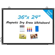 36"x24" White Board for Wall Double-Sided Magnetic Dry Erase Board with Black...