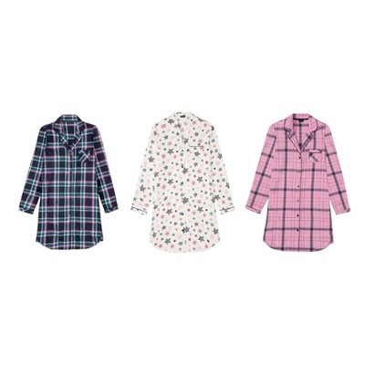 Esmara Damen Nachthemd Night Shirt 100% Baumwolle Flannelhemd Pink XS S M L Neu