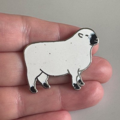 Vintage Suffolk Sheep Enamel Lapel Pin   Black Face White Wool Farm Animal