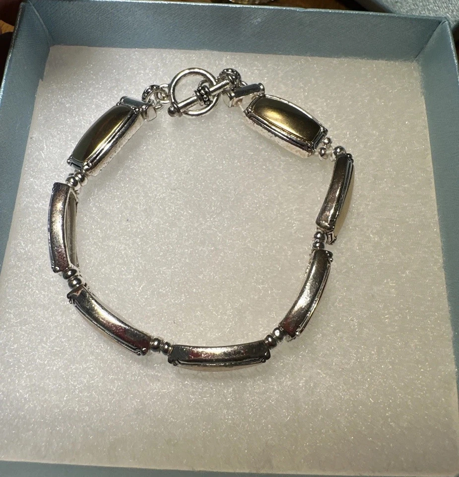 Подписанный Моне эластичный браслет золото и серебро камни ювелирные изделия винтажный - Изображение 2 из 4