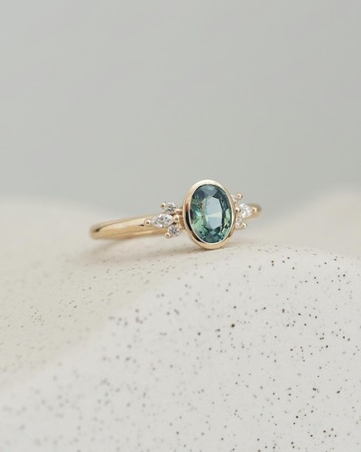 Green teal montana sapphire ring vintage teal sapphire ring Oval cut teal ring - Picture 5 of 5