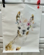 Canvas Print Watercolor Llama With Flowers 22”x 18”